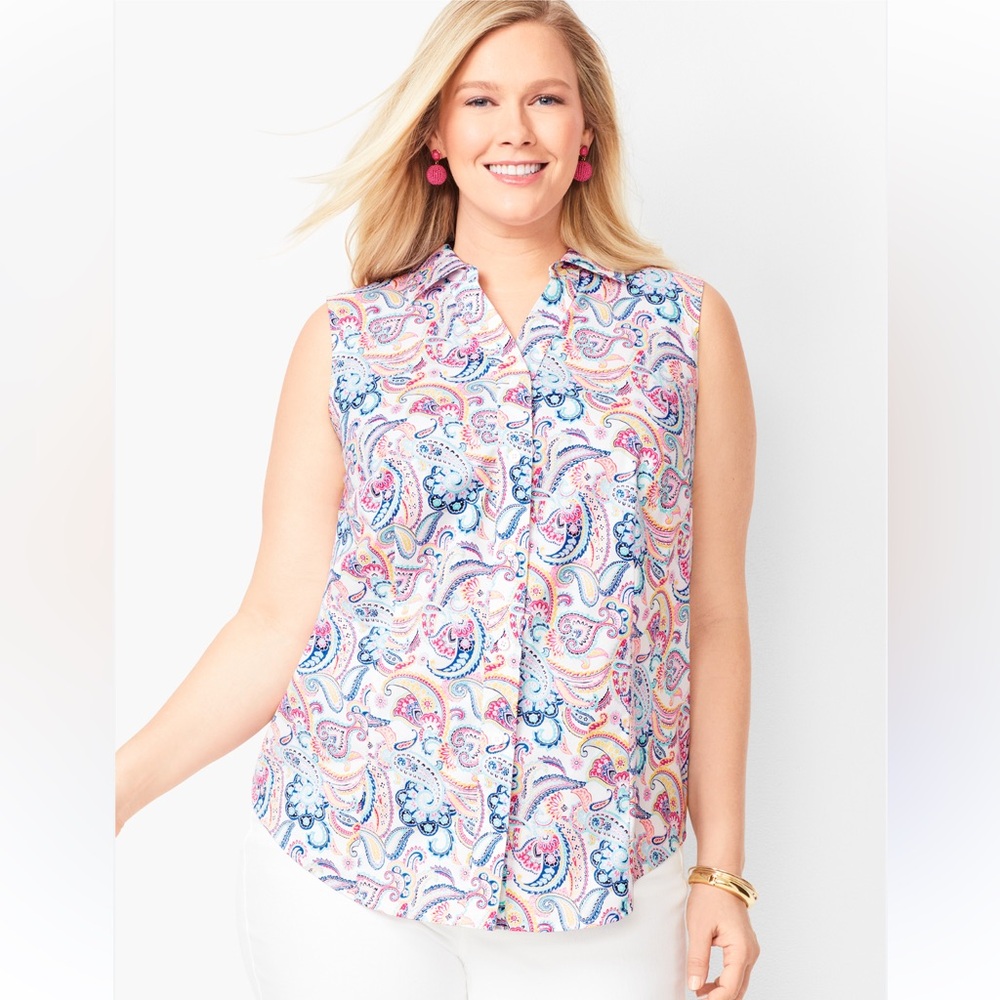 Talbots Perfect Shirt No-Iron Paisley Button Top Cottagecore 20 Plus Size Petite